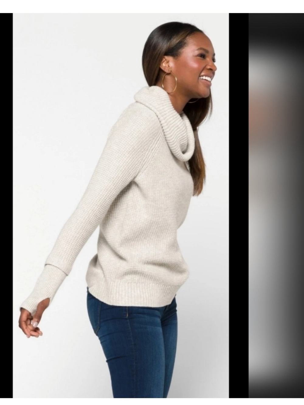 Market & Spruce Brown Cowl Neck Cotton-Blend Sweater, Brown size S